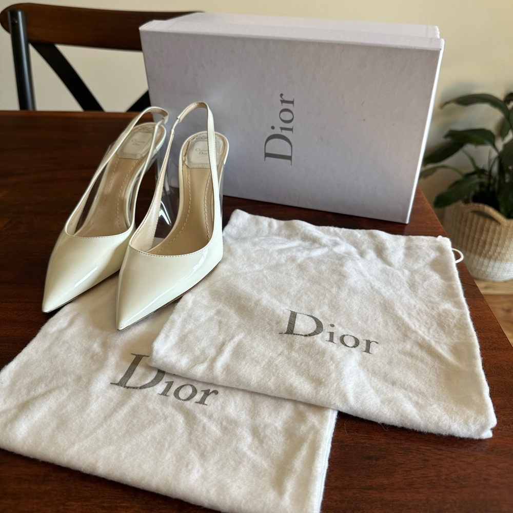 Dior Cream Slingback Heels with Pointed Toe